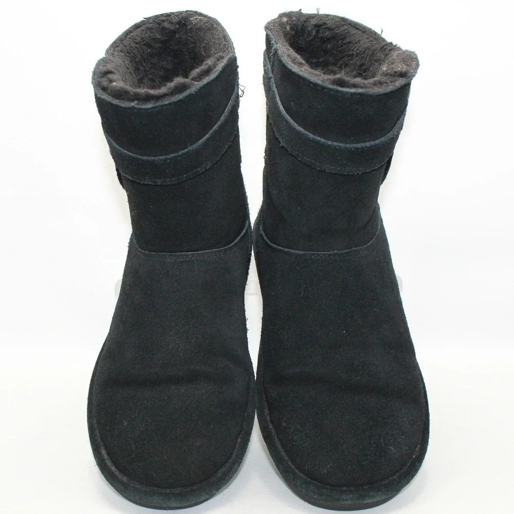 Bearpaw Catherine Women Black Suede Wool Blend‎ Lining Buckle Boots 2182W Size 7